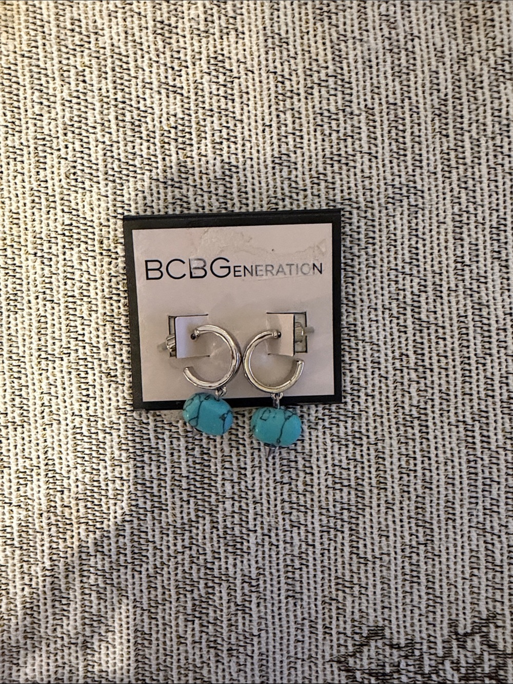 BCBGeneration Silver Hoop Earrings with Turquoise Drops